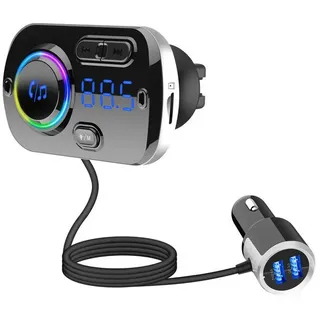 OKWISH Adapter Auto Radio Bluetooth 5.0 FM Transmitter KFZ-Transmitter Zigarettenanzünder zu Standard-USB, 110 cm, 7 Farblicht 2 USB-Anschlüsse 5V QC3.0/2.4A Siri Voice Freisprechen usw schwarz