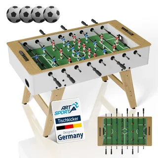 ArtSport Tischkicker ProKick - MDF-Kickertisch mit Torzähler & Anti-Rutsch-Griffen – Weiß/ Natur