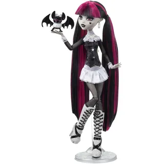 Monster High B&W Draculaura in Schwarzweiß, Reel-Drama-Sammlerpuppe, Poster in Puppengröße und Lebensgröße, Horrorfilm-Design, Spielzeug und Geschenke, HKN27