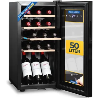 sommertal WK 50 Weinkühlschrank – 15 Flaschen, 5–20 °C einstellbar, abschließbar, LED-Beleuchtung, Glastür Touchscreen