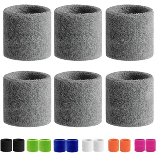 6 Stück Schweißband Handgelenk,Fitness Schweissband,Jungen & Mädchen Schweißbänder Handgelenk,Absorbierende Schweißband Kinder,Baumwoll Schweißband Arm für Fußball,Basketball und Tennis Sport(Grau)