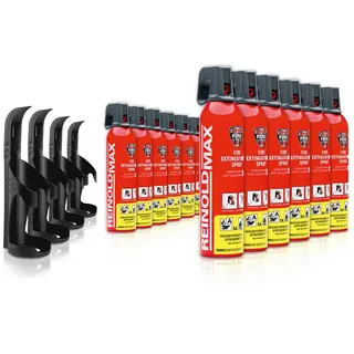 Xenotec Premium Feuerlöschspray – 12 x 750ml – 4 Wandhalter - Stopfire – Autofeuerlöscher – REINOLDMAX – inklusive Wandhalterung schwarz – wiederverwendbar