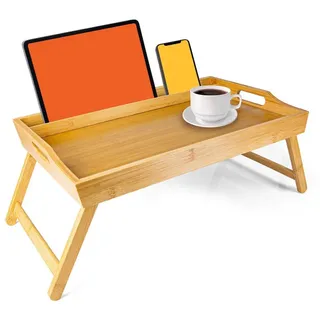 Dimono Tabletttisch DIMONO Bambus Bett Tablett – Klappbares Frühstücks- & Serviertablett, Serviertablett Betttisch