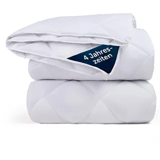 Blumtal 4 Jahreszeiten Bettdecke 200x220 cm - zusammenknöpfbare vier-Jahreszeiten-Bettdecke - Sommerdecke + Winterdecke - Weiß