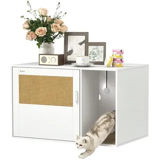 PawHut Katzenschrank, Katzentoilette mit Loch, Katzenklo Schrank mit Tür, Eingang Weiß