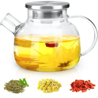 Does Not Apply 1L Teekanne Glas, Transparente Glasteekanne mit Siebeinsatz, Teekanne Glas 1 Liter mit Deckel, Klar, Hitzebeständig, mit Herausnehmbarem Filter, für Tee, Blumentee und Saft (1000ML)