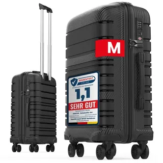 gentor Koffer Reisekoffer mit Rollen & TSA-Schloss Rollkoffer Handgepäck mit Leicht Travel Klein Handgepäck (Schwarz, M