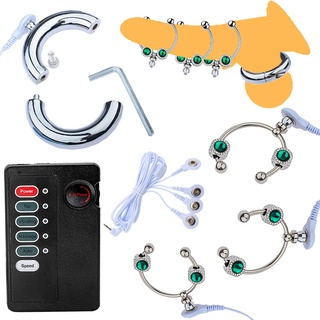 ScreaAss 4Er Elektro Schock Edelstahl Penisring Set Für Männer Elektrische Stimulation 3 Stahlkugeln Eichelring Und S/M/L Metall Hodenring Penis Estim Reizstrom-Geräte SM Sexspielzeuge,S,30mm