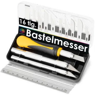 OfficeTree 3x Bastelmesser Skalpell Set 16 tlg. Bastel Zubehör mit 3 verschiedenen Messern und 13 Ersatzklingen - Cuttermesser Basteln als Bastelwerkzeug
