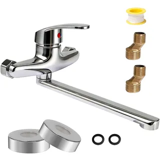 Bofanze Wasserhahn Wandmontage Wasserhahn 360 Grad Drehbar Wandarmatur für Spülbecken Wall Mounted Tap Drehbar Wasserhahn Bad Wand Wasserhahn Chrom für Doppelwaschbecken, Küchen und Badezimmer