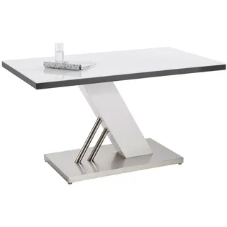 Carryhome Esstisch, Grau, Weiß, Edelstahl, Weiß Hochglanz, Metall, Glas, Holzwerkstoff, rechteckig, eckig, Säule, Bodenplatte, 80x76x140 cm, Esszimmer, Tische, Esstische, Glastische