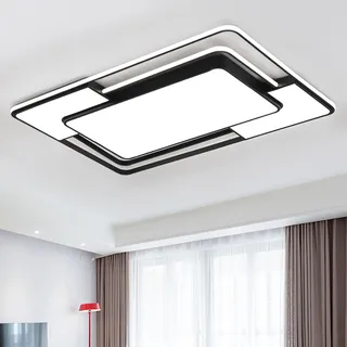 Style Home Deckenleuchte LED Deckenlampe 150W dimmbar mit Fernbedienung, warmweiß bis kaltweiß einstellbar, Rechteckige Leuchte für Wohnzimmer Schlafzimmer Büro (Schwarz, 90 * 60 * 6cm)