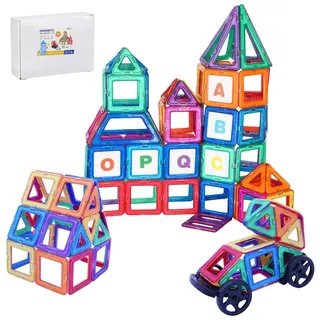 Relaxdays Magnetbausteine Set für Kinder Blau,Orange,Rot