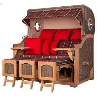 Mr. Deko bene living Strandkorb Komplettset Ammersee Grande XXL Teak Bullauge PE grau Modell 529