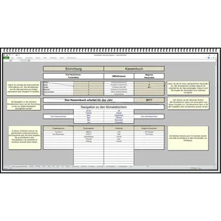 Kassenbuch Cash book übersichtlich einfache Bedienung Einnahmen Ausgaben Excel