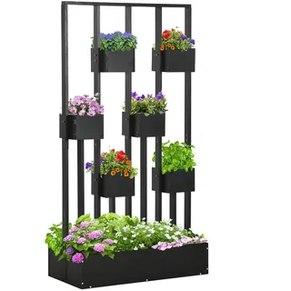 Outsunny Blumenkasten Schwarz, Holz, 45x170x90 cm, Gartenzubehör, Blumentöpfe