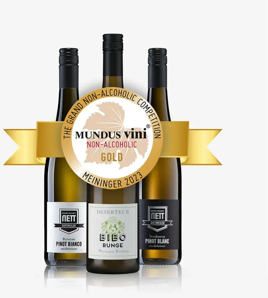 GOLD bei "Mundus Vini" von Meininger: 3 von "Meininger" goldprämierte entalkoholisierte Weine
