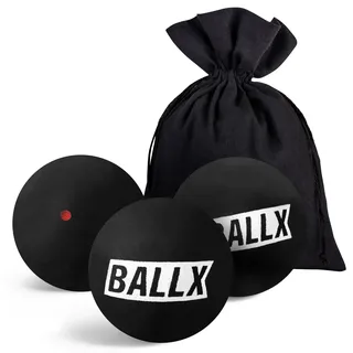 BallX® Squash Bälle Roter Punkt XS3000 [3ER Set] - Squashbälle für Fortgeschrittene - Ball mit Wettkampfgröße - Langlebige Squashspiel Bälle mit Baumwollsäckchen - Squashball Set - Squash Ball