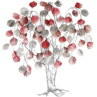 Casablanca Deko Wandobjekt Love Tree - Metall Bild XXL Baum mit Blätter - Wanddeko Wohnzimmer - Farben: Rot Grau Silber - 80 x72 cm