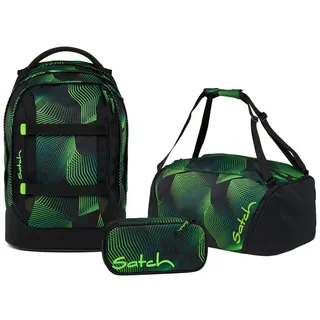 Satch Pack Schulrucksack Set 3tlg. inkl. Schlamperbox und Sporttasche (Seismic Green)