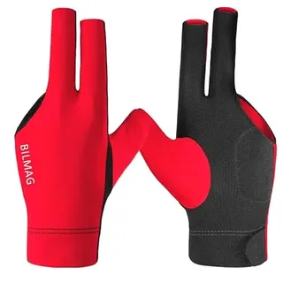 BILMAG Billard Handschuh, 3-Finger, Spandex Elasthan Pool Snooker, schwarz, grau, rot (Rot)