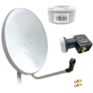 60cm HD Sat Anlage Twin LNB + 10m Koaxialkabel 135dB + 2 F-Stecker Digital 2 Teilnehmer Antenne Weiss UHD 4K