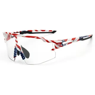 ROCKBROS Radsportbrille Photochrom mit UV-Schutz und Korrektureinsatz - USA Pattern - Weiß