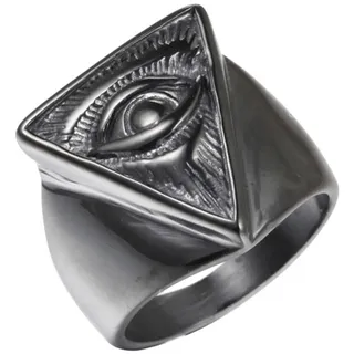XJruixi Vintage All Seeing Eye Pyramid Illuminati Biker Ring Men Black/Gold/Silver Color Stainless Steel Punk Rings Male Masonic Jewelry