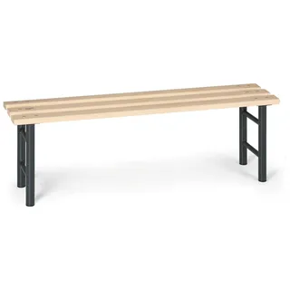 Umkleidebank, Latten-Sitz, 1500 mm breit, schwarze Beine