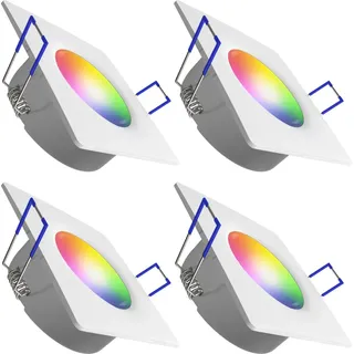 linovum 4x WEEVO Einbauspot flach weiß IP44 eckig kompatibel mit Alexa & Google Home - LED Spot RGB 230V Wifi App-Steuerung