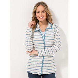 DENIM & CO. Strickjacke, 1/1-Arm geknöpft V-Ausschnitt aufgesetzte Taschen