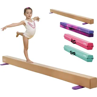 Vevor Schwebebalken Gymnastik Kinder klappbar 2,4 m, 158,7 kg belastbarer Gymnastikbalken mit rutschfesten Unterseiten, Balance Balken Balancierbalken mit Tragetasche & Holzkern für Fitnessstudio