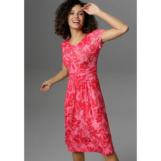 Aniston SELECTED Sommerkleid mit Palmen und Blüten Pink/Rot 40