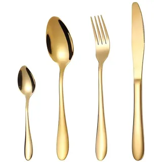 24-teiliges Besteck-Set aus rostfreiem Stahl für 6 Personen, 6 Tafellöffel, 6 Gabeln, 6 Messer, 6 Teelöffel, Gold - LUXCUTLERY - Gold