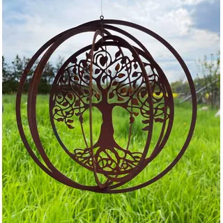Windspiel Spirale Lebensbaum 21cm Baum filigran Gartendeko Rost Deko Metall Hänger Fensterdekoration Balkon Terrasse Garten Geschenk