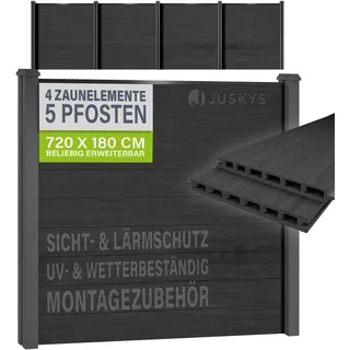 Juskys WPC Sichtschutzzaunelement 4er Set 0 x 0 cm Grau