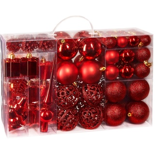 Brubaker 101-teiliges Set Weihnachtskugeln mit Baumspitze Rot Christbaumschmuck