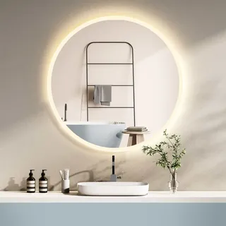 Hoko Badspiegel LED Antibeschlag Rund 60cm+LED Wechsel Warmweiß-Kaltweiß-Neutral 2700-6500K. Licht mit Touch Schalter/Wandschalter einschaltbar).... - Transparent