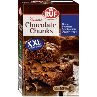 RUF Chocolate Chunks Zartbitter, Backfeste, dunkle Schokoladen-Tropfen, XXL Schoko-Drops zum Backen, vegane Schokoladen-Stücke, glutenfrei, 1x100g