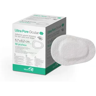Medrull Steril Ultra Pore Ocular Augenkompressen Selbstklebend 50 Stk 5,7 x 8,2 cm Augenpflaster für Kinder und Erwachsene, Wundauflage, ideal nach Augen-Operation