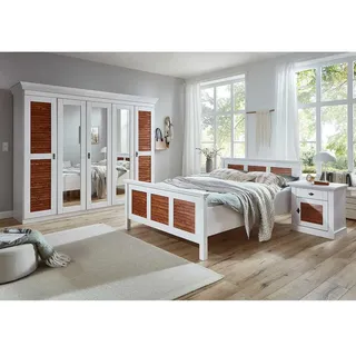 Schlafzimmer Komplett im Landhausstil Kiefer Bernsteinfarben und Weiß (vierteilig)
