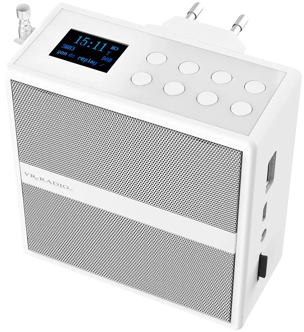 Steckdosenradio mit DAB+/FM, Bluetooth, USB, Freisprecher & Akku, 6 W