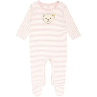 Steiff Baby Strampler - Einteiler, Baumwolle, Bär, Streifen, Druckknöpfe, Logo, langarm Rosa/Weiß 50