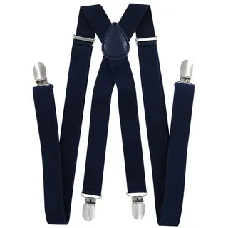axy Hosenträger für Herren breit 2,5 cm in X-Form mit 4 Hosenträger Clips extra stark längenverstellbar 25mm (Dunkelblau)