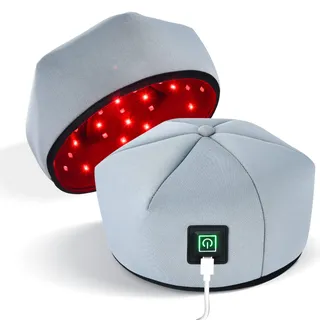 Rote Lichttherapie Mütze für Haarwachstum, Haarausfallbehandlung für Männer & Frauen, 660nm & 850nm Rotlicht-Mütze, Wiederaufladbare Laserhaube für dünner werdendes Haar und Kopfhautgesundheit