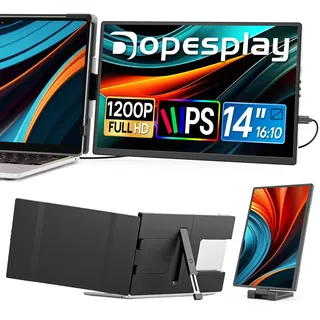 2025 Neuestes Laptop Monitor Erweiterung, 14" FHD 1200P IPS Tragbarer Monitor für Laptop, Eingebauter Stand Dual Screen für 14"-17" Laptops, Plug & Play Geeignet für Mac, Wins, Chrome