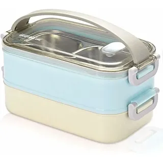 2-lagige Lunchbox aus Edelstahl, tragbare Thermo-Bento-Boxen, isolierte Lunchbox, Frischhaltebehälter für Schule und Büro, 1,6 l, Blau