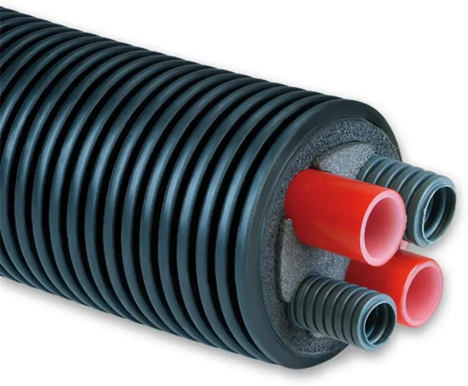 Fernwärmeleitung Wärmepumpenrohr kombiniert, 2 Heizungsrohre und 2 Leerrohre (Ausführung: Ø125 mm. 2x 32x2.9 mm)