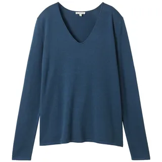 Tom Tailor Damen Pullover mit V-Ausschnitt, blau, Uni, Gr. XXL