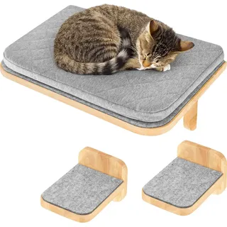 Happy Pet HAPPYPET Katzen Kletterwand Set 3-teilig für große Katzen – Wandkratzbaum mit Katzenbett, inkl. 4 x Katzenstufen Luxus Katzenwand Stabil, Katzenregal aus Massivholz, belastbar bis 45 Kg